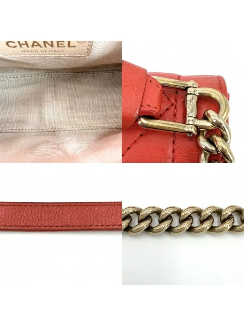 Chanel Shoulder Bag Click Label Quilted Chain Crossbody Leather Orange Gold - Picture 8 of 8